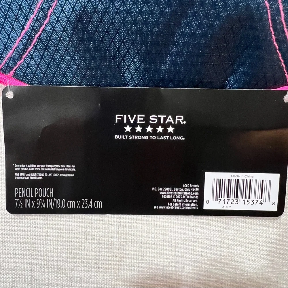 Five Star Quick View Pink and Blue Pencil Pouch NWT